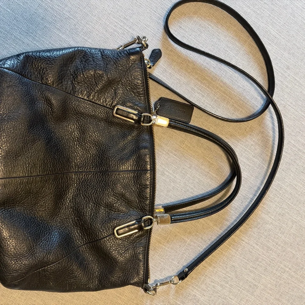 Coach Black Pebbled Leather Satchel Crossbody Bag Zip Top - Picture 9 of 13